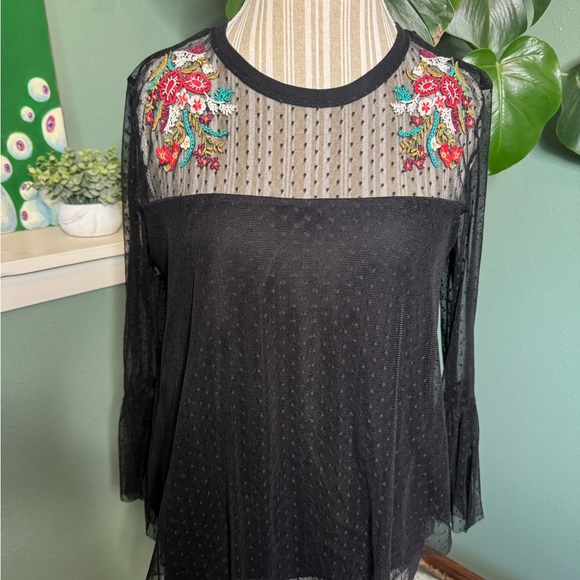 Maurices Black Sheer Blouse with Floral Embroidery - Picture 1 of 4